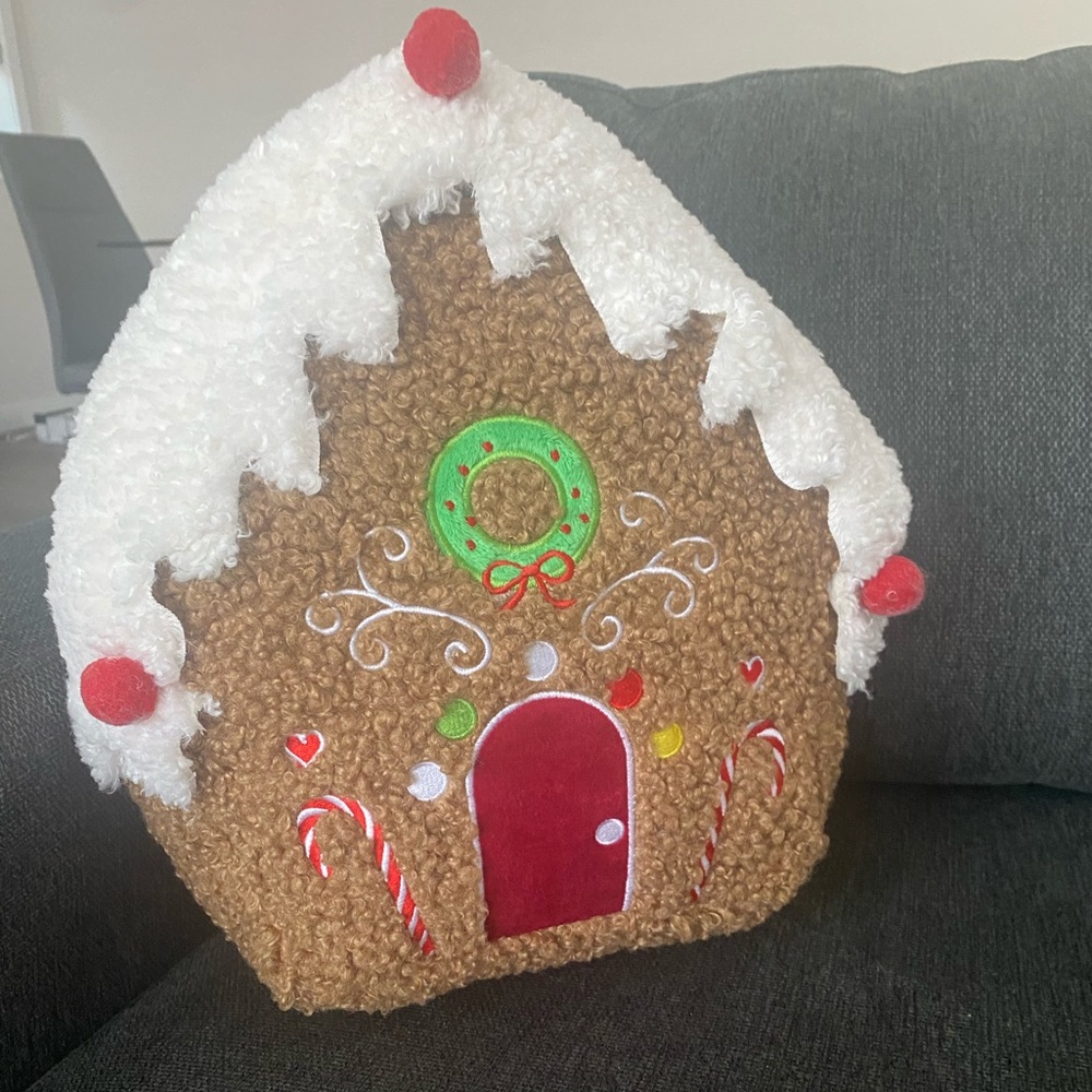 Decorated Gingerbread House Shaped Pillow